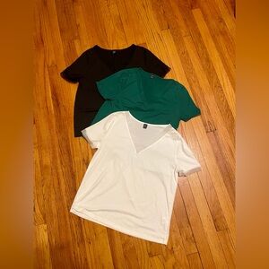 Set of Three V-Neck T-Shirts in Black, Green, and White